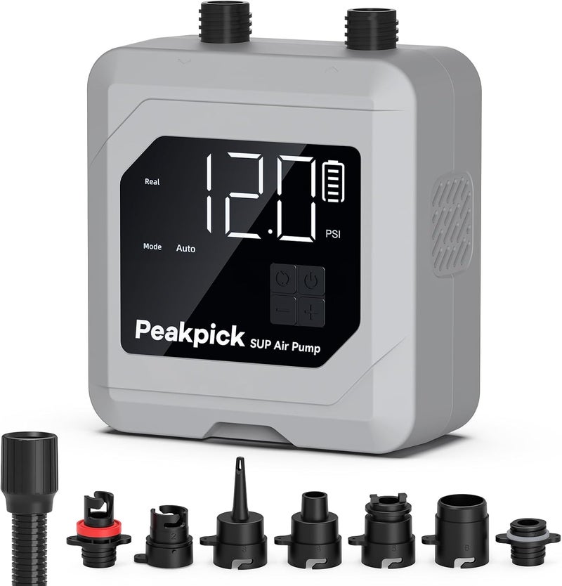 Peakpick مضخة لوح التجديف الكهربائية 20PSI، تعمل بالبطارية القابلة لإعادة الشحن، تضخيم وتفريغ ذكي مزدوج المرحلة، مضخة هواء SUP مع إيقاف تلقائي لألواح التجديف، كيت التزلج، خيمة، مرتبة - Image 1